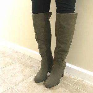 Dark olive knee high boots